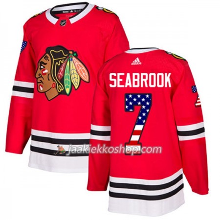 Miehille NHL Chicago Blackhawks Pelipaita Brent Seabrook 7 Adidas 2017-2018 Punainen USA Flag Fashion Authentic